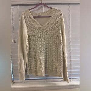 Talbots Cream V-Neck Cable Knit Sweater
